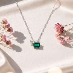 Sterling Silver 925 Emerald Necklace for Women | Leaf Design Lightweight Minimal Necklace