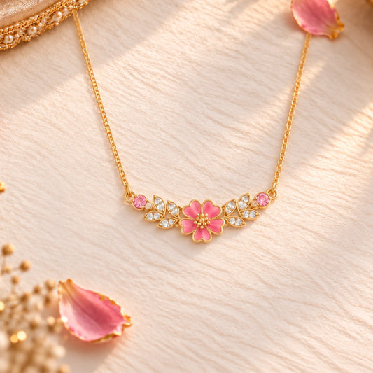 Roovi Sweet Sakura Floral Necklace in Pure 925 Silver for Women