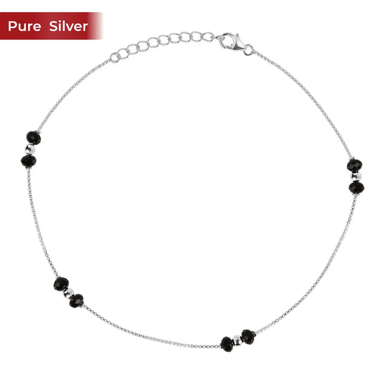 Roovi 925 Sterling Silver Black Bead Nazar Anklet for Women (2 Pc) | Adjustable Lightweight Minimal