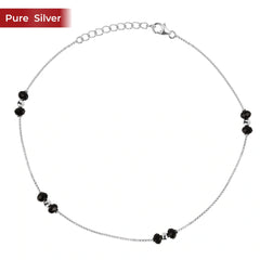 Roovi 925 Sterling Silver Black Bead Nazar Anklet for Women (2 Pc) | Adjustable Lightweight Minimal