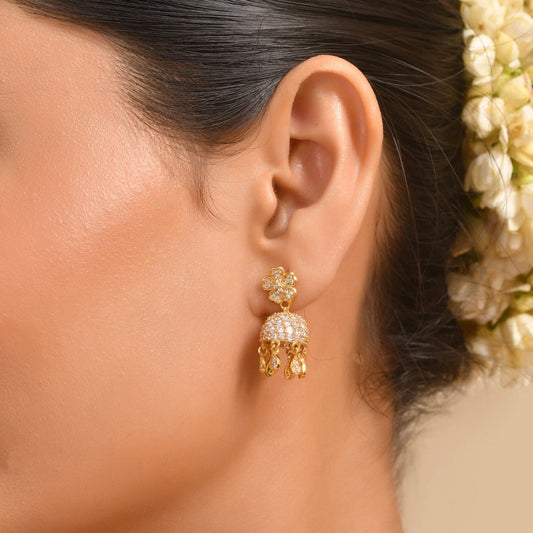 Desi Diva 925 Silver American Diamond Jhumkis for Party