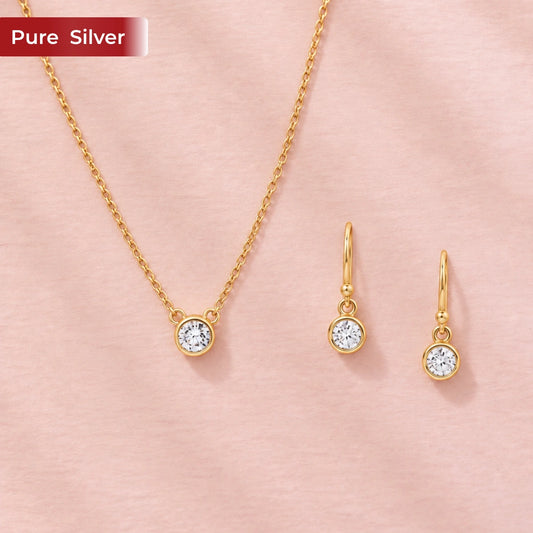 Roovi 925 Sterling Silver American Diamond Necklace & Dangler Set for Women | Lightweight Minimal