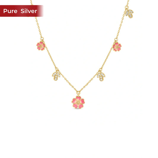 Roovi Bloomina Floral 22kt Gold Plated Necklace in 925 Silver for Women & Girls