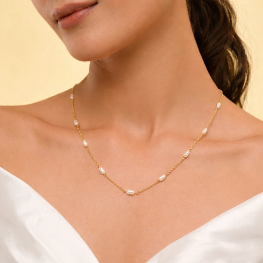 Soft Glow Pearl Necklace in Pure 925 Silver with 22kt Gold Plated
