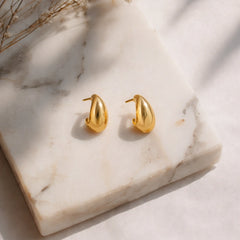 Sterling Silver 925 Teardrop Hoop Earrings for Women | 22kt Gold Plated Minimal Lightweight Daily Wear