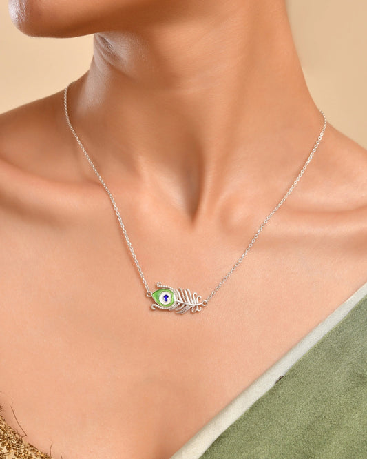 Roovi Morpankh Necklace in 925 Silver with Meenakari