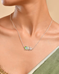 Roovi Morpankh Necklace in 925 Silver with Meenakari