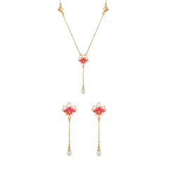 Lotus Glow Necklace & Earring Jewerly Set in 925 Silver with Pearl