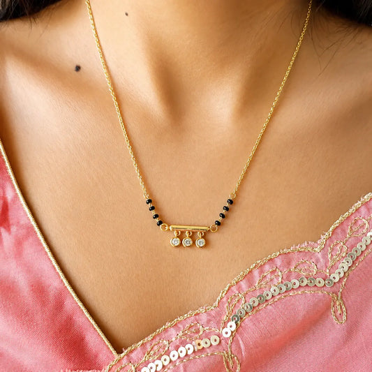 Roovi Nitya Fine 925 Silver Lab Grown Diamond Mangalsutra with Gold Vermeil