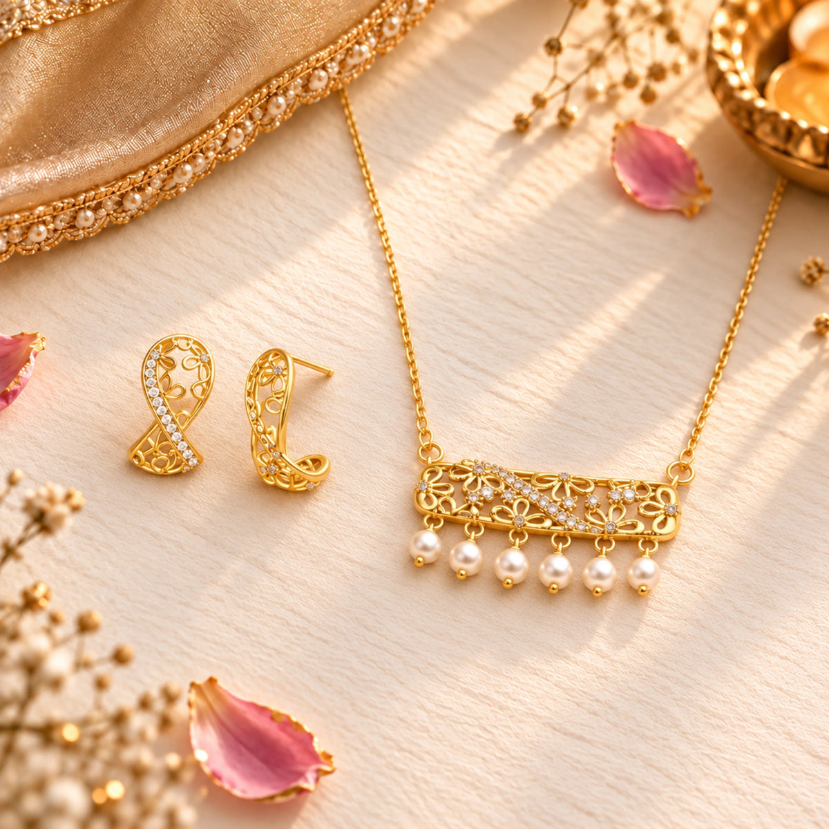 Roovi Desi Look in Office 925 Silver Necklace & Earring Combo