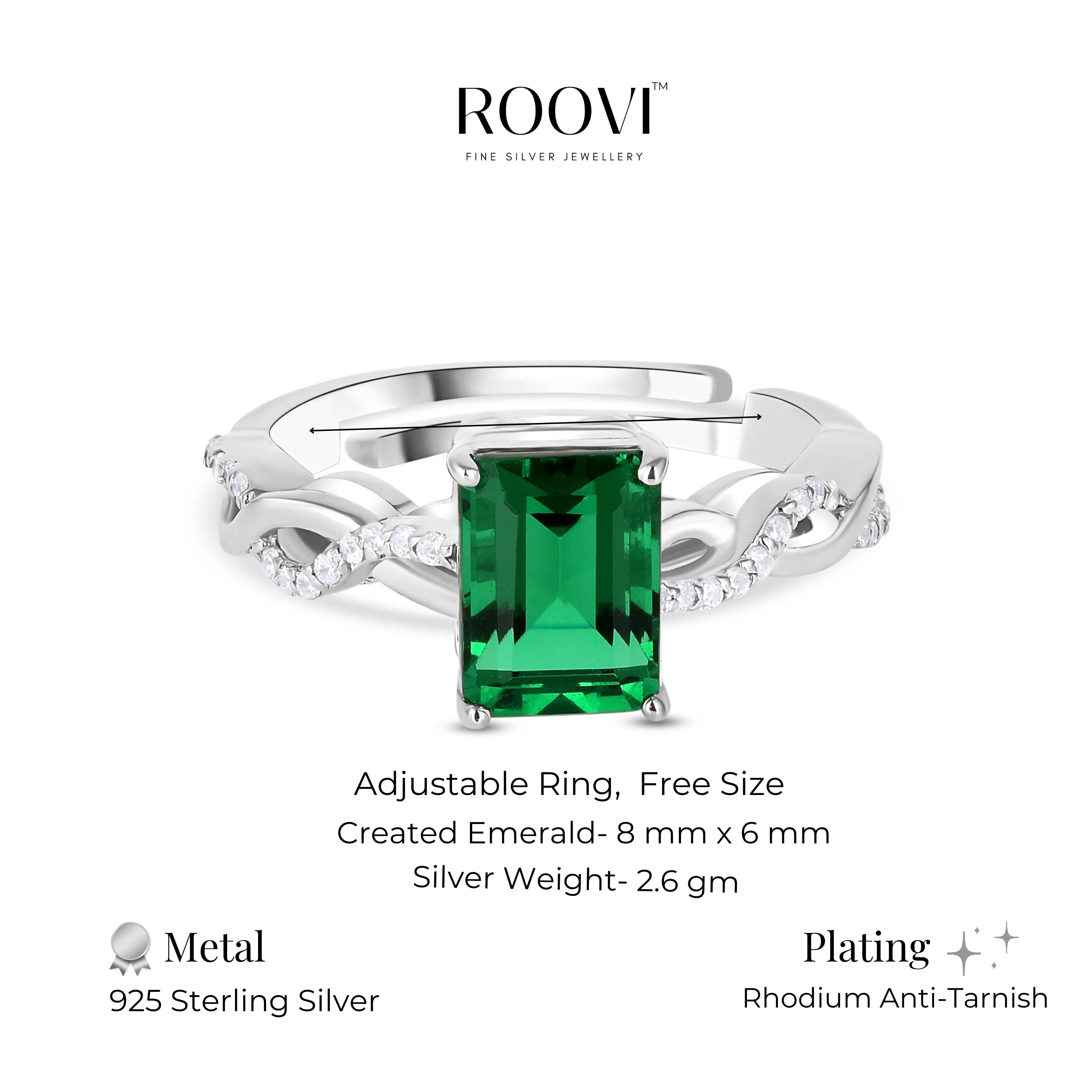 Pure 925 Silver Emerald Ring for Sale