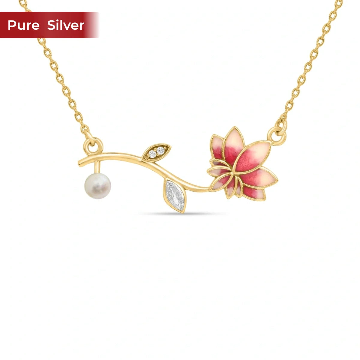 Roovi Lotus Blush 925 Sterling Silver Lotus Necklace for Women | Minimal Pendant Necklace