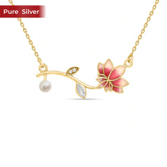 Roovi Lotus Blush 925 Sterling Silver Lotus Necklace for Women | Minimal Pendant Necklace