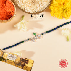 Roovi Real 925 Silver Krishna Rakhi for Brother with 1 Pack Ferrro Chocolate