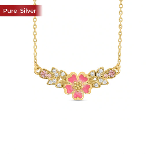 Roovi Sweet Sakura Floral Necklace in Pure 925 Silver for Women