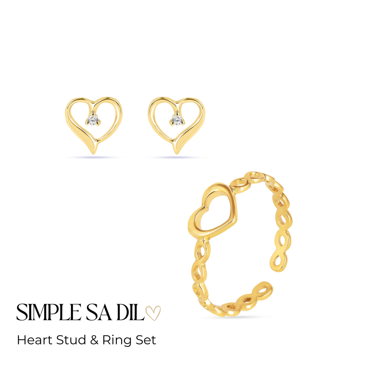 Roovi Simple Heart Ring & Stud in 925 Silver