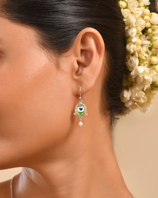 Roovi 925 Silver Morpankh Dangler Earrings with Meenakari