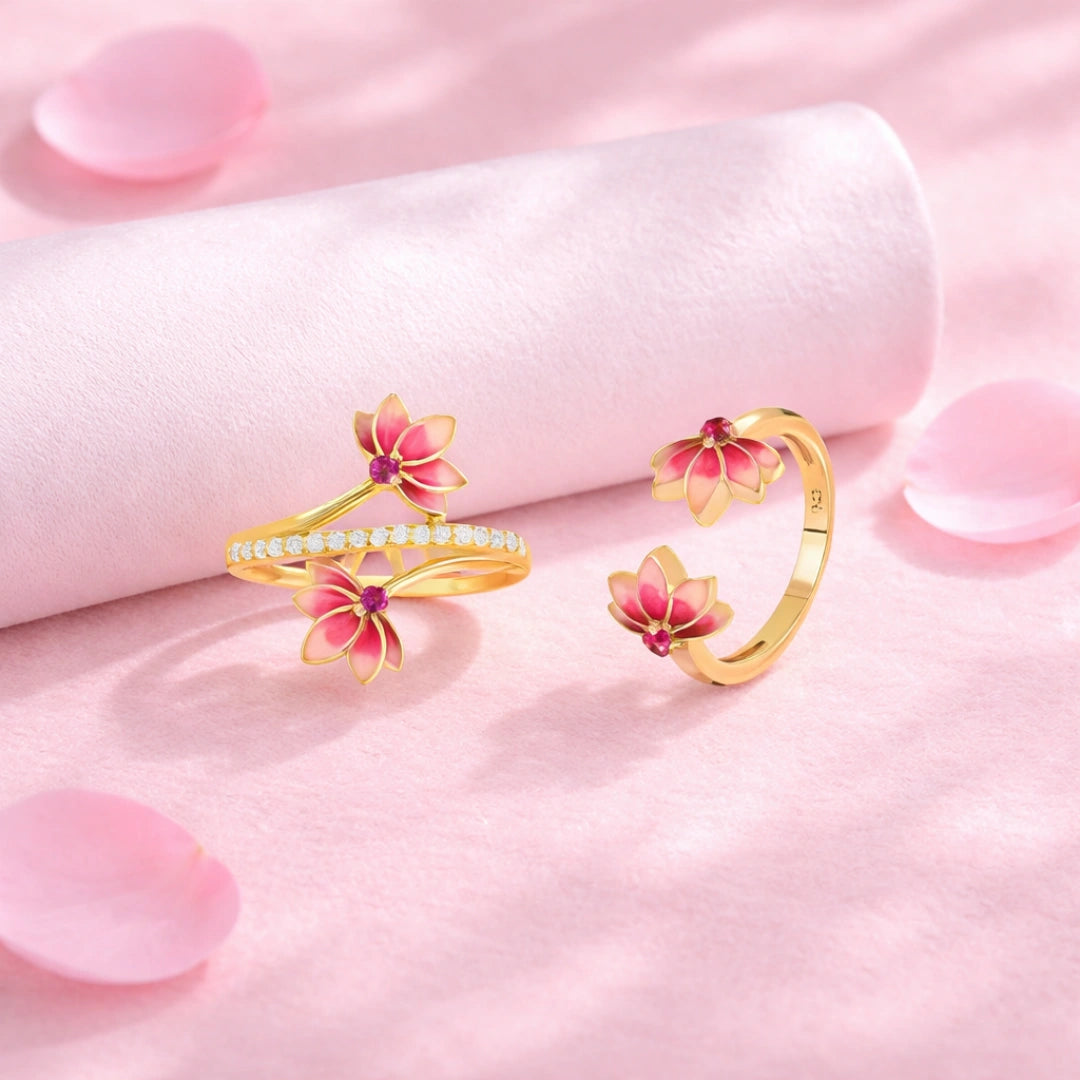 Lotus Bloom 925 Silver Ring Combo I 2 Design Ring Set