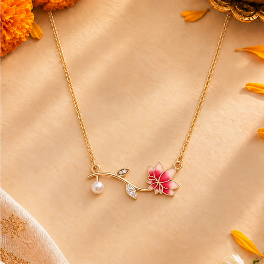 Roovi Lotus Blush 925 Sterling Silver Lotus Necklace for Women | Minimal Pendant Necklace