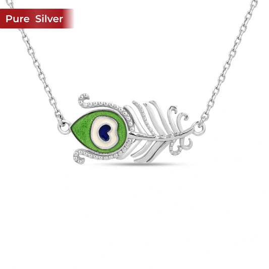 Roovi 925 Sterling Silver Morpankh Necklace for Women | Meenakari Lightweight Minimal Daily Wear Necklace