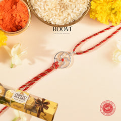 Roovi 925 Silver Swastik Rakhi cum Pendant with 1 Pack Ferrro Chocolate Combo I 2 in 1 Style Rakhi
