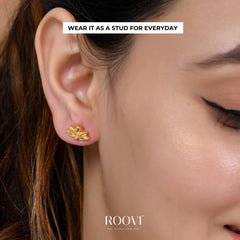 Roovi Lotus Dreams Gold Plated 2 in 1 Style Stud Earrings in 925 Silver