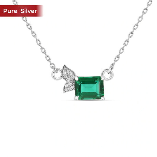Sterling Silver 925 Emerald Necklace for Women | Leaf Design Lightweight Minimal Necklace