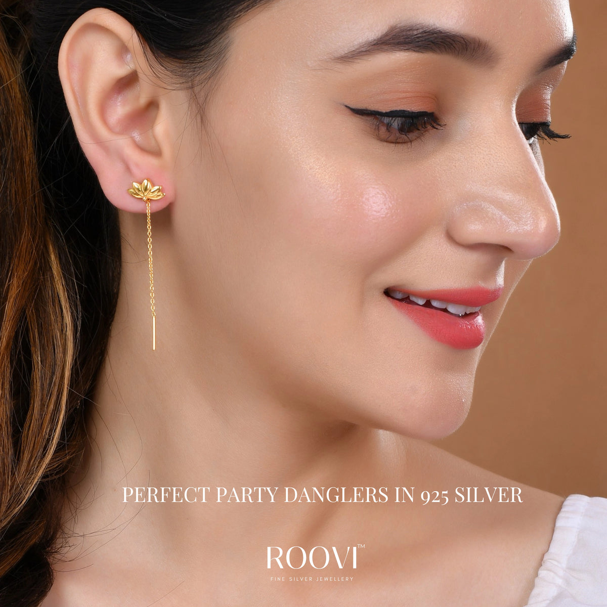 Roovi Lotus Dreams Gold Plated 2 in 1 Style Stud Earrings in 925 Silver