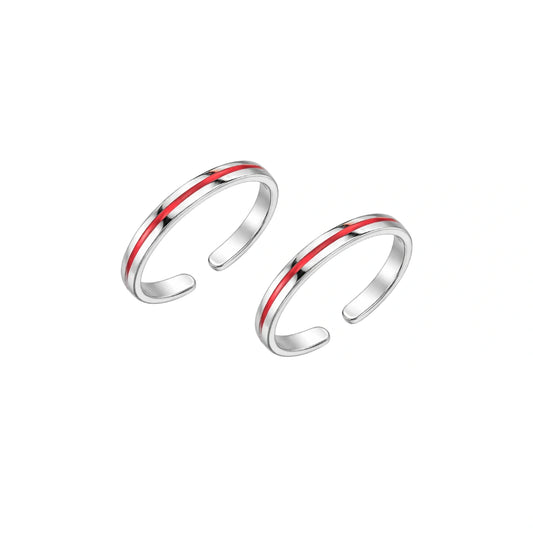 Simple Red Band 925 Silver Toe Rings for Women I 2 Pc Bichiya
