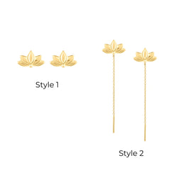 Roovi Lotus Dreams Gold Plated 2 in 1 Style Stud Earrings in 925 Silver