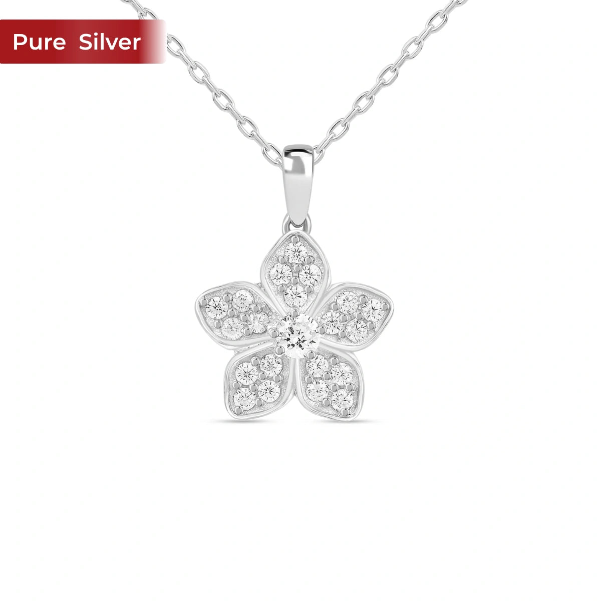 Sterling Silver 925 Flower Pendant for Women with Chain | Lightweight Minimal Everyday Wear Necklace