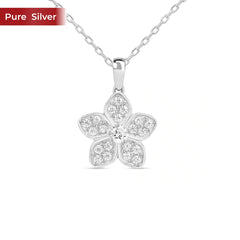 Sterling Silver 925 Flower Pendant for Women with Chain | Lightweight Minimal Everyday Wear Necklace
