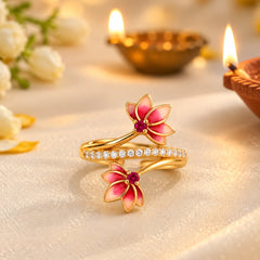 Roovi Lotus Bloom 925 Sterling Silver Lotus Ring I Adjustable Size