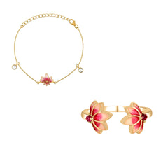 Lotus Bracelet & Stack Ring in 925 Silver Stack Combo