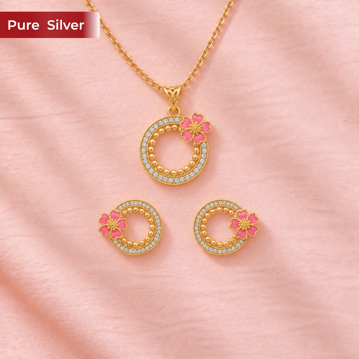Roovi 925 Sterling Silver Rosy Dream Necklace & Earring Set for Women | Lightweight Minimal Jewelry Combo