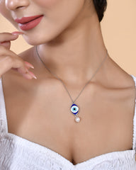 925 Silver Evil Eye Necklace with Pearl for Sale