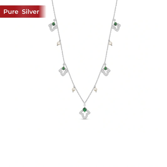 Roovi 925 Silver Graceful Emerald Pearl Necklace