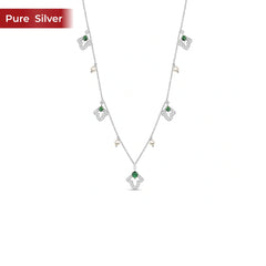 Roovi 925 Silver Graceful Emerald Pearl Necklace