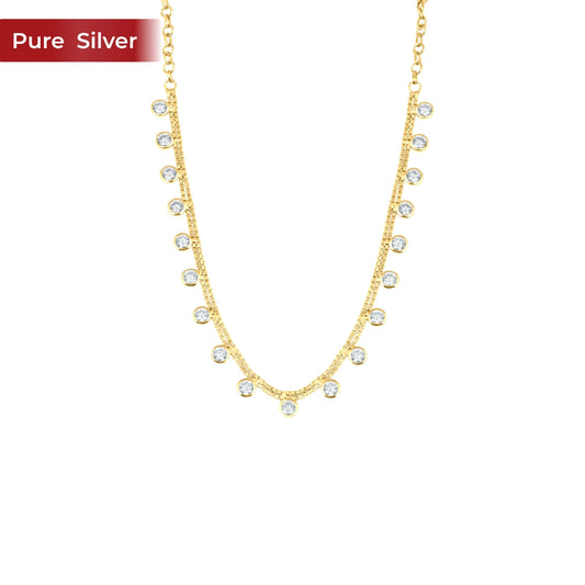 Roovi 925 Sterling Silver Gold Plated Round Zircon Necklace for Women | Elegant Minimal Occasion Wear