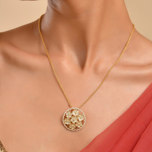 Parijat 925 Silver Flower Party Wear AD Pendant for Women without Chain