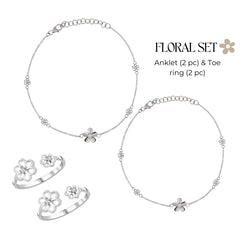 Roovi Flower Anklet & Toe Rings in 925 Silver