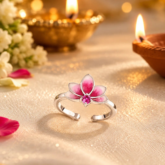 Roovi Laxmi's Grace Lotus 925 Silver Adjustable Toe Ring for Women | Daily Wear I 2 PC