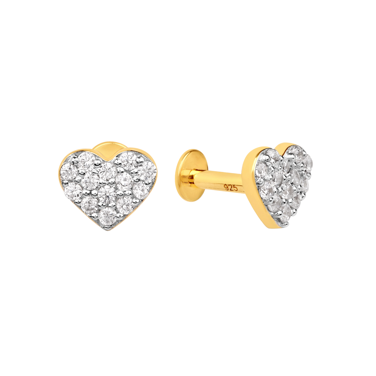 Roovi Cute Heart Flat Back Piercing 925 Silver Stud (2 pcs)