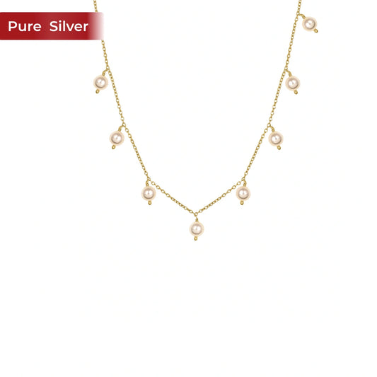 Roovi 925 Sterling Silver Gold Plated Pearl Dangle Necklace for Women | Elegant Minimal Occasion Wear Necklace