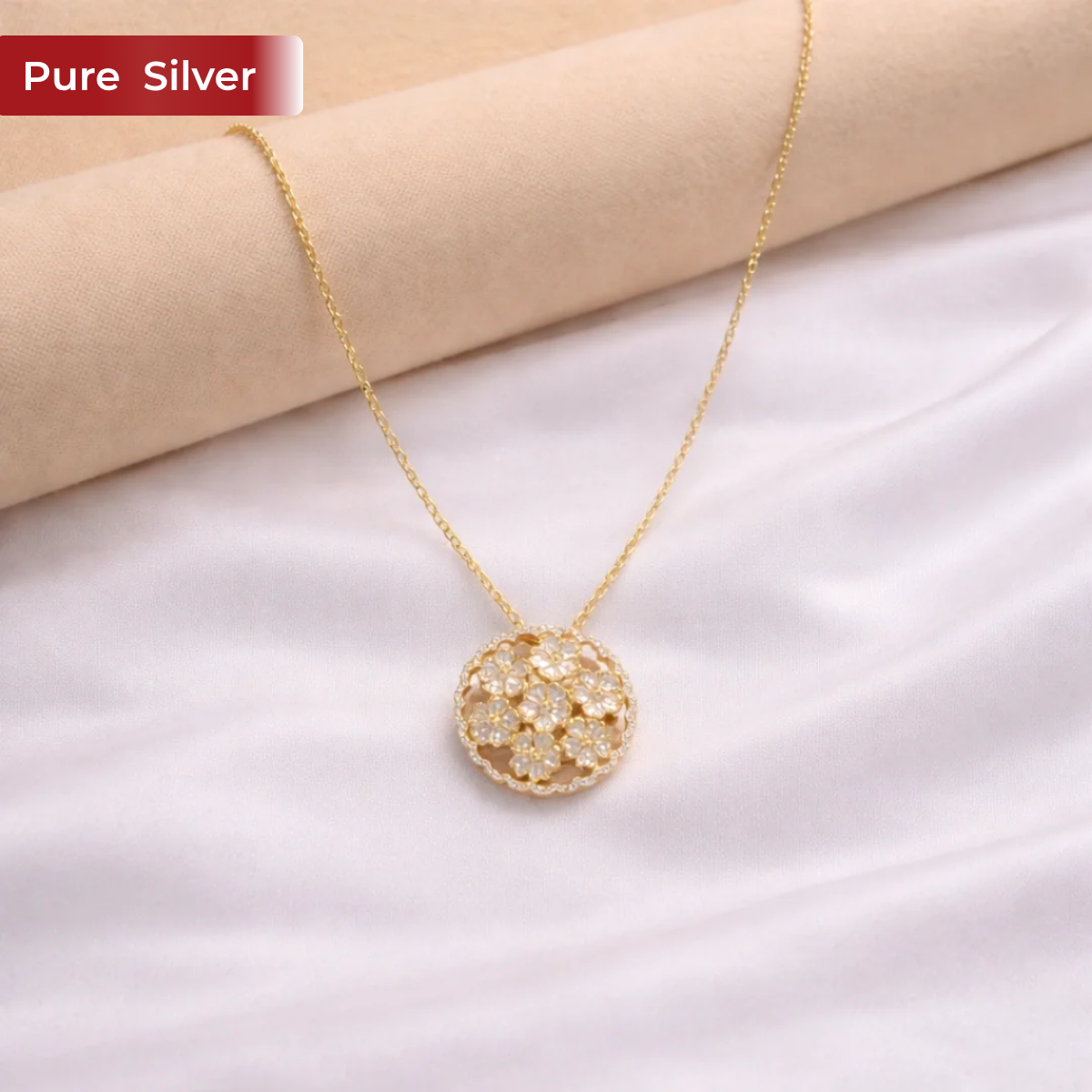 Roovi 925 Sterling Silver Flower AD Pendant for Women | Lightweight Minimal Party Wear Pendant