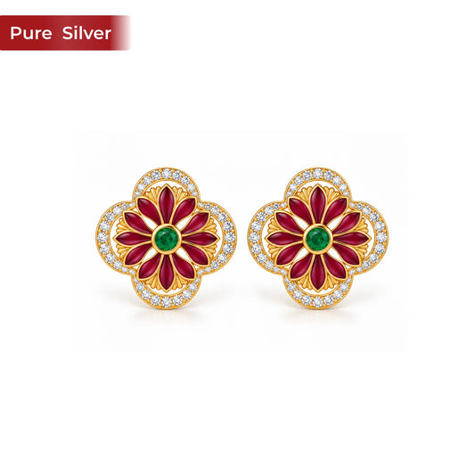 Roovi 925 Sterling Silver Myra Stud For Women I Gold Plating Earring