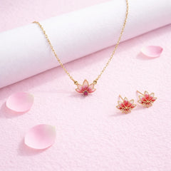 Simple Lotus 925 Silver Stud & Necklace Everyday Set with 22kt Gold Plating