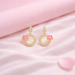 Flora Drip 925 Silver Drop Earring with Pink Enamel