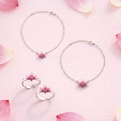 Padma Lotus Toe Ring & Lotus Anklet in 925 Silver-Combo
