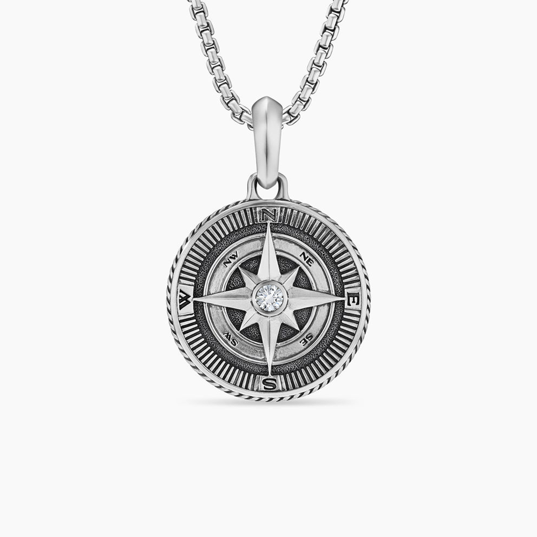 Adventure Compass Pendant in 925 Silver Oxidised without Chain